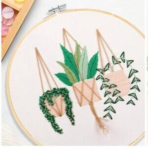 Beginners EMBROIDERY KIT Plants | Includes Fabric, Needles, Thread | NEW
